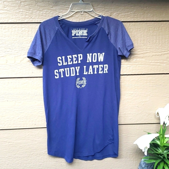 VS PINK “Sleep Now Study Later” sleep tee sz S - Picture 1 of 4